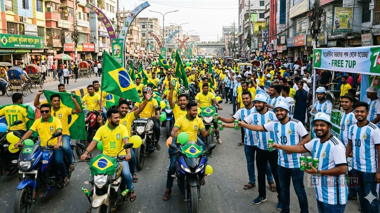 র‍্যালি থামিয়ে ব্রাজিল সমর্থকদের হাতে 7UP তুলে দিলেন আর্জেন্টিনা ভক্তরা